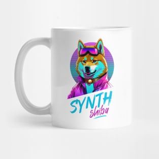 Synthwave Shiba with Cyan and Magenta Sun Mug